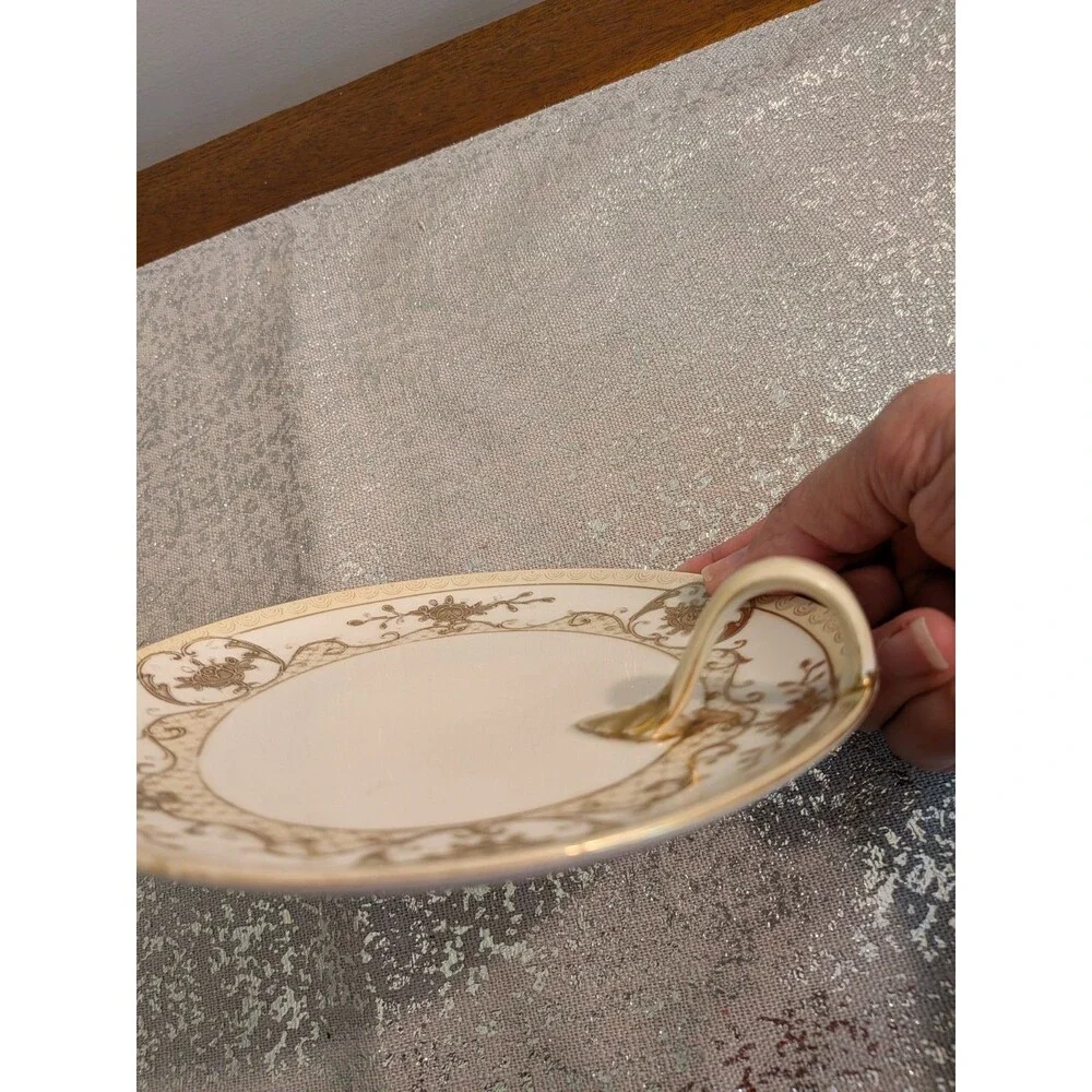 Noritake M Vtg Bone China Lemon Handled Plate Server Flowers Gold Trim Grandma